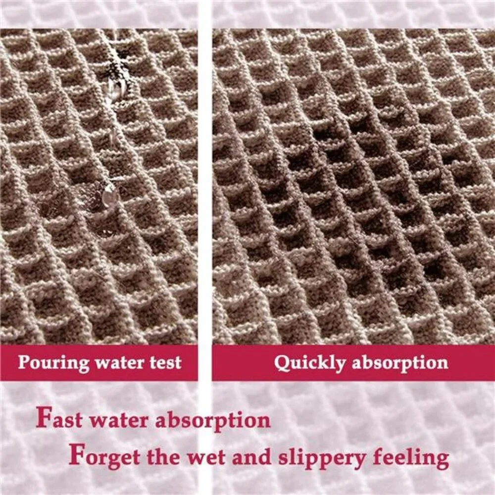 Tan Waffle Bath Mat,Super Absorbent Non Slip Bathroom Rug,Brown